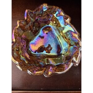 Carnival Glass Leaf Design Bowl / Candy Dish VINTAGE, High Shine